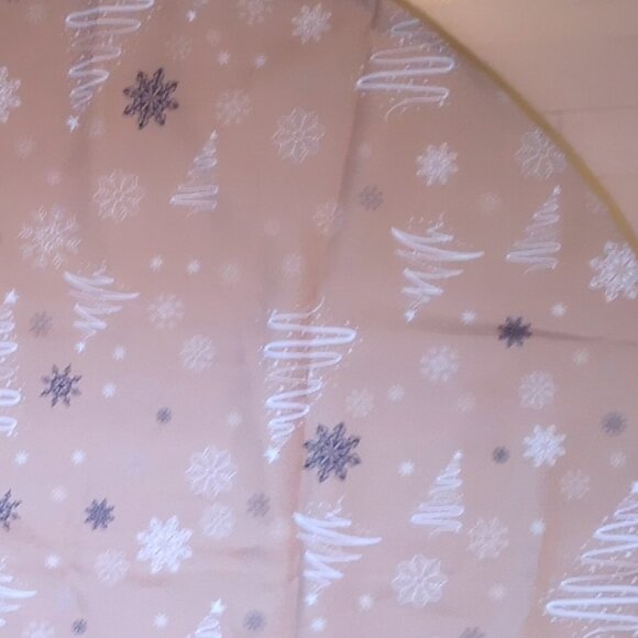 Round Fabric Tablecloth Gold w/ Black & White Holiday Patterned 70 1/2" Across - Picture 4 of 4